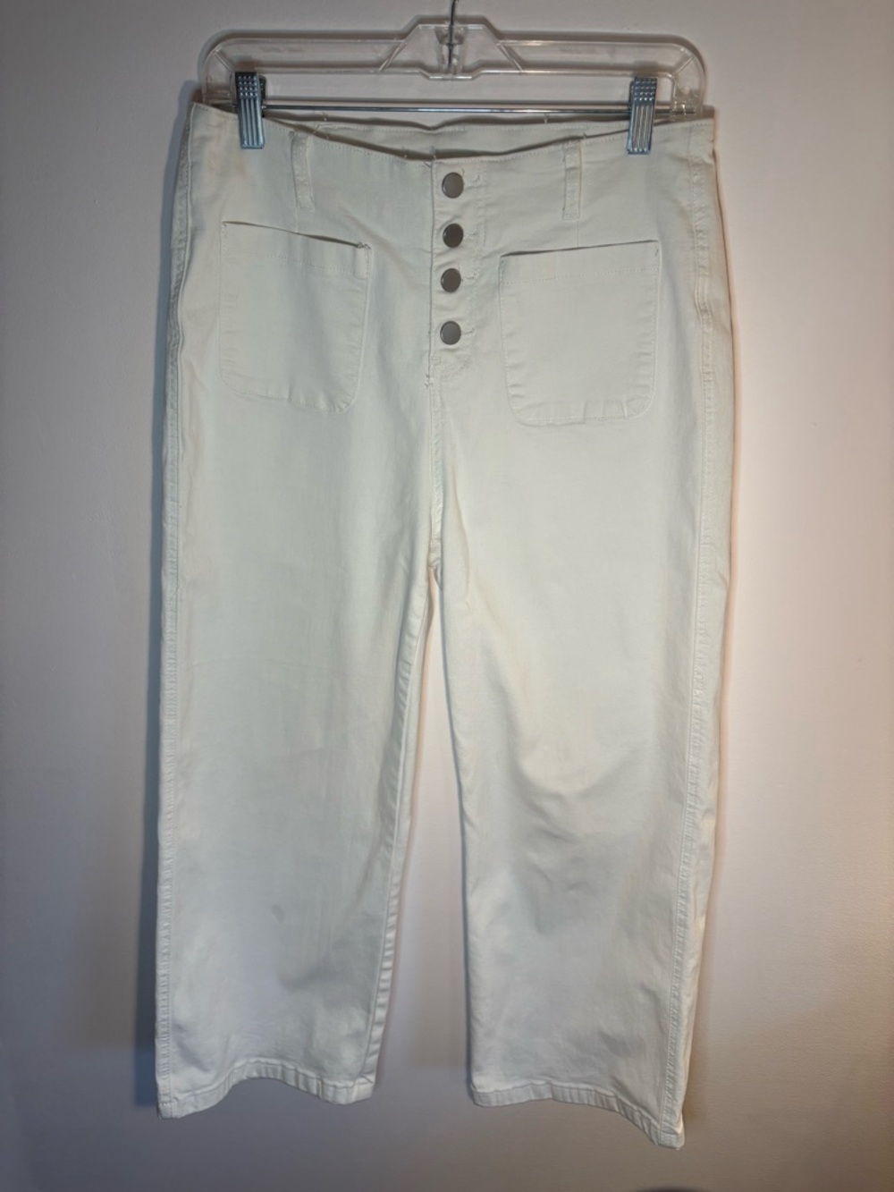 Sidefeel High Waist Wide Leg Crop Pants Size 12 Cream Button Front